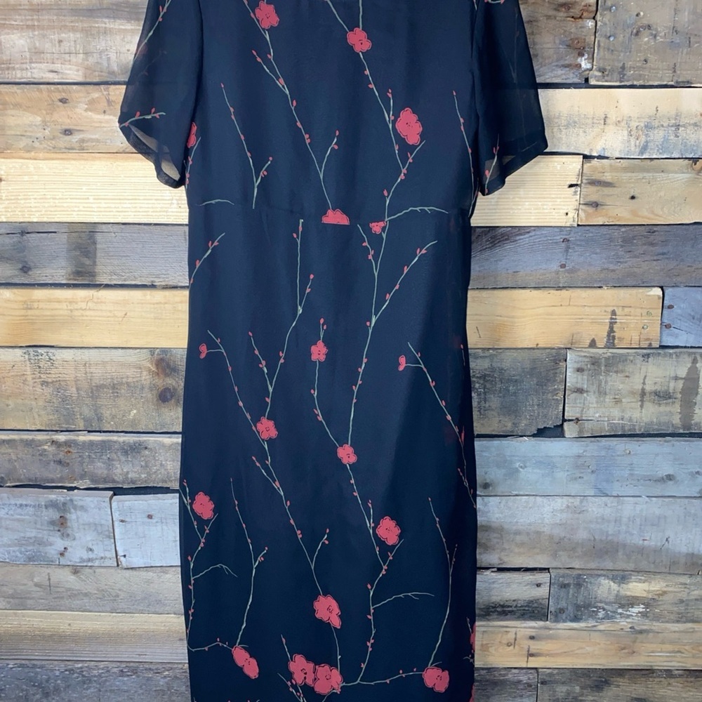 Bicé By Sag Harbor Black With Red Floral Sheer SS Size 10P Vintage whimsygoth